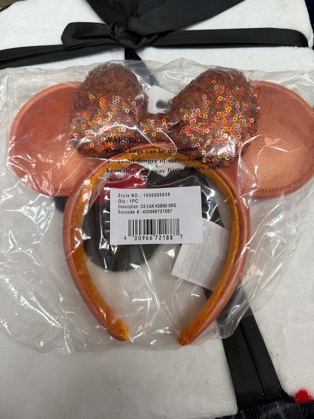 Disney Parks Minnie Mouse Saffron Orange Sequin Bow Ear Headband